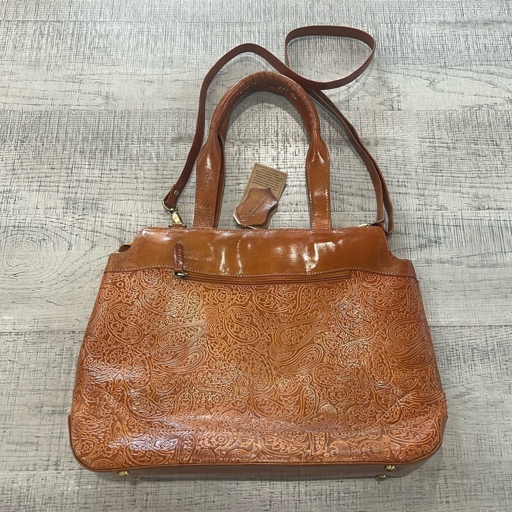 American Genius Leather Handbag w/ Removable Shoulder Strap, Tooled Paisley - Picture 2 of 15